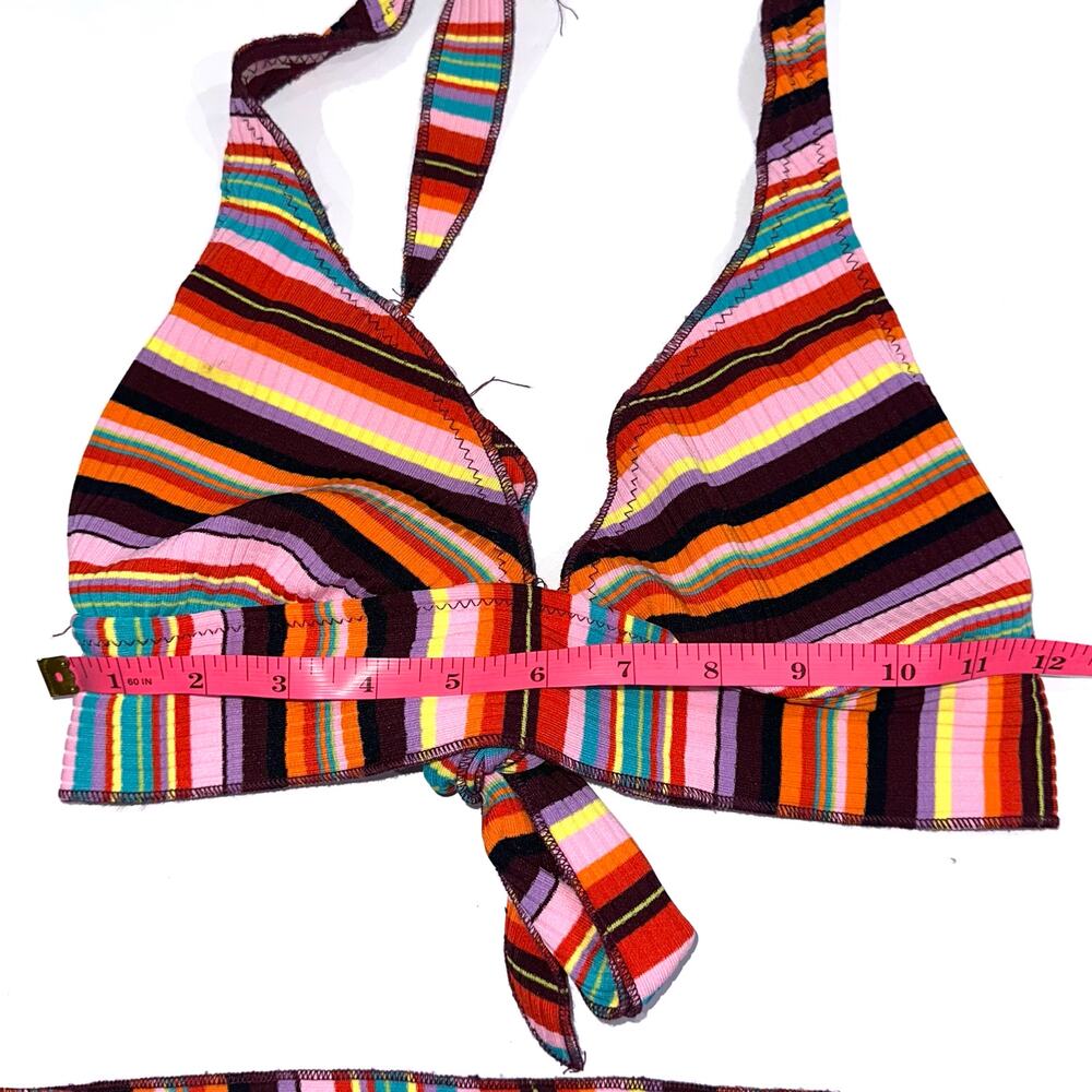 Becca Retro Colorful Striped Triangle Halter Buckle Bikini Swim Set Size Large - Picture 11 of 15